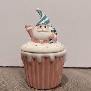 Absolutely Adorable Pastel Cupcake Candle with Santa Topper- NWT